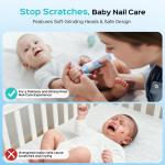 COSLUS Rechargeable Baby Nail File: Cordless Baby Nail Trimmer Electric, Baby Nail Clipper with 5 Speeds & 6 Grinding Heads for Baby