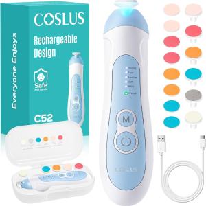 COSLUS Rechargeable Baby Nail File: Cordless Baby Nail Trimmer Electric, Baby Nail Clipper with 5 Speeds & 6 Grinding Heads for Baby